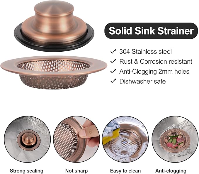 RQYEKDO Kitchen Sink Strainers Sink Stopper Kits, Stainless Steel Sink Drain