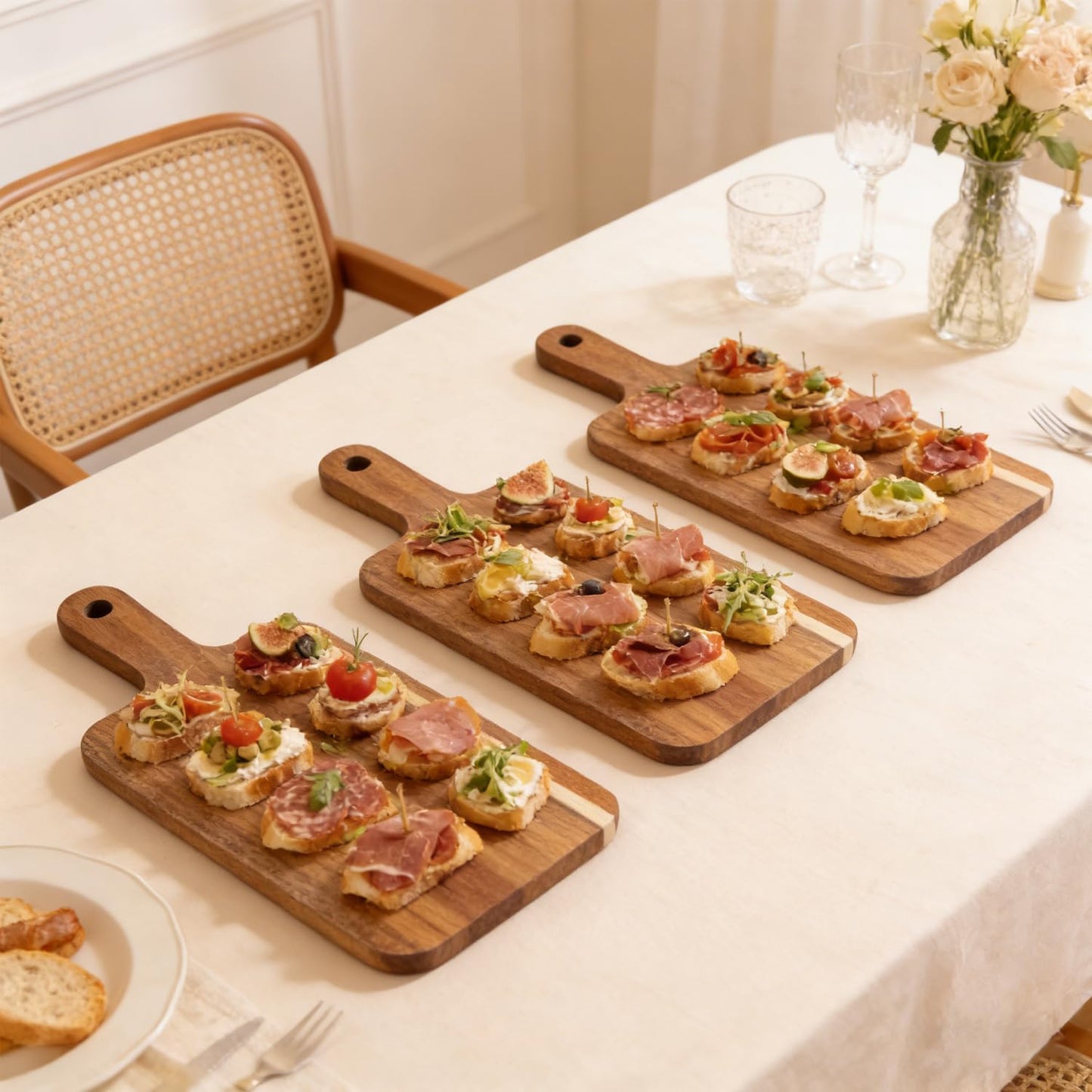 Benhurb 6 Pcs Acacia Wood Cutting Board with Handle, Large Charcuterie Boards Bulk, 15 x 7 inch Wooden Cutting Boards Bulk for Kitchen, Cheese Serving Board for Vegetables Meat Pizza Fruit Bread