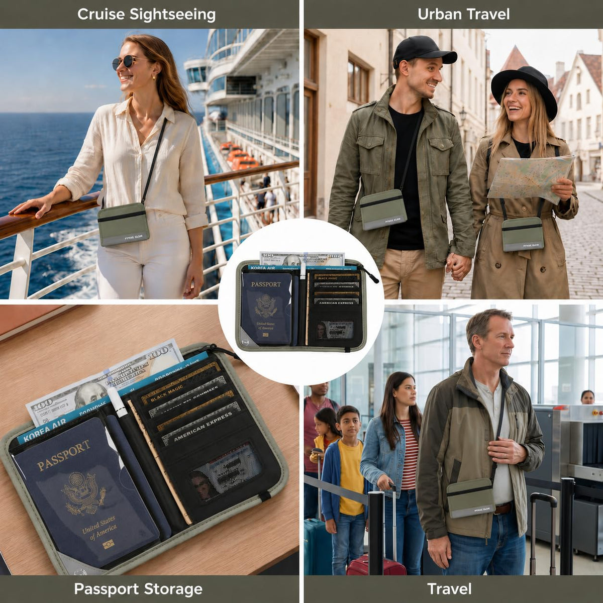 P.travel Passport Holder for Travel - RFID Blocking Nylon Passport Wallet with Adjustable Shoulder Strap，LightWeight Document Organizer Pouch for Men & Women, Travel Must Haves