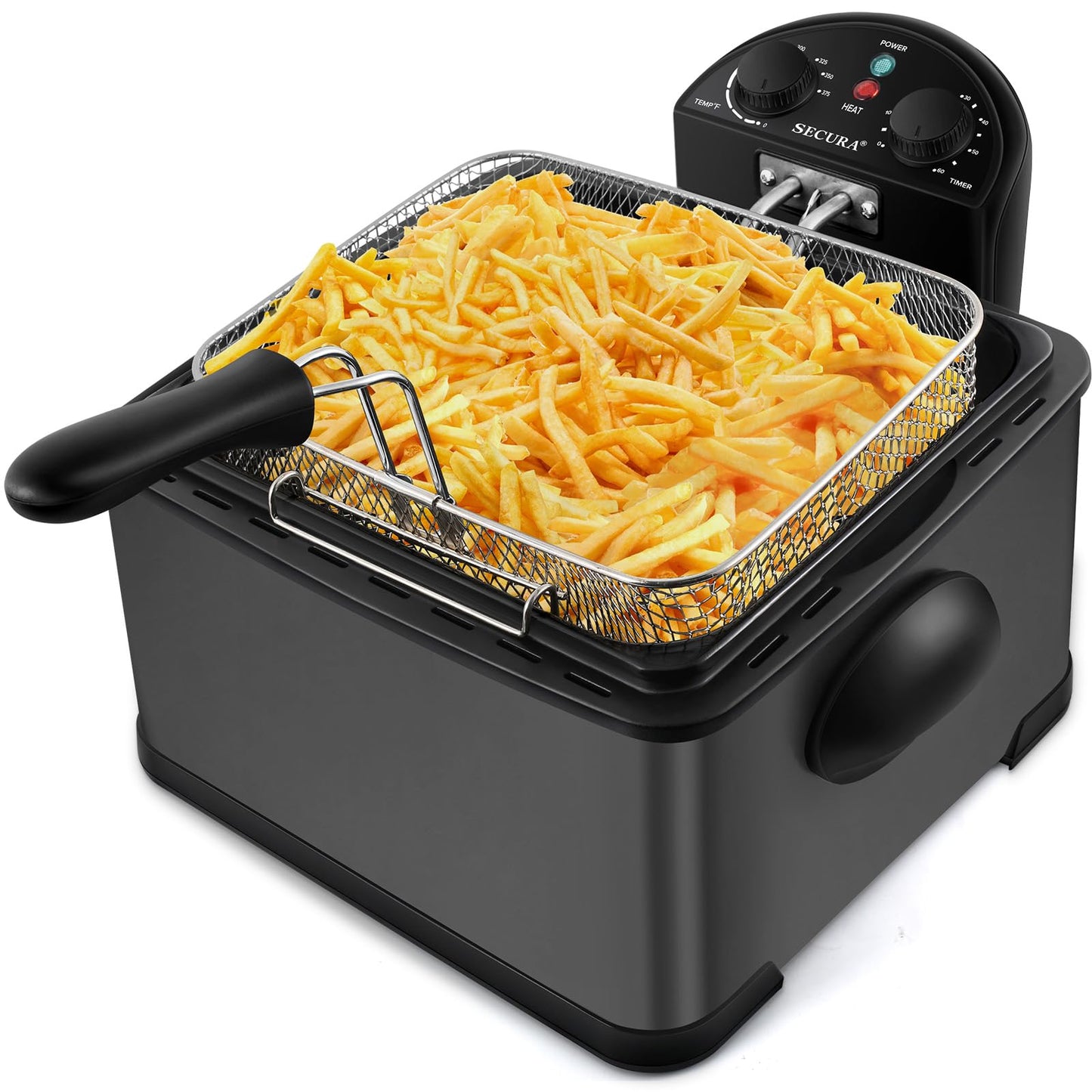 Secura 1700-Watt Stainless-Steel Triple Basket Electric Deep Fryer with Timer Free Extra Odor Filter, 4L/17-Cup, Red