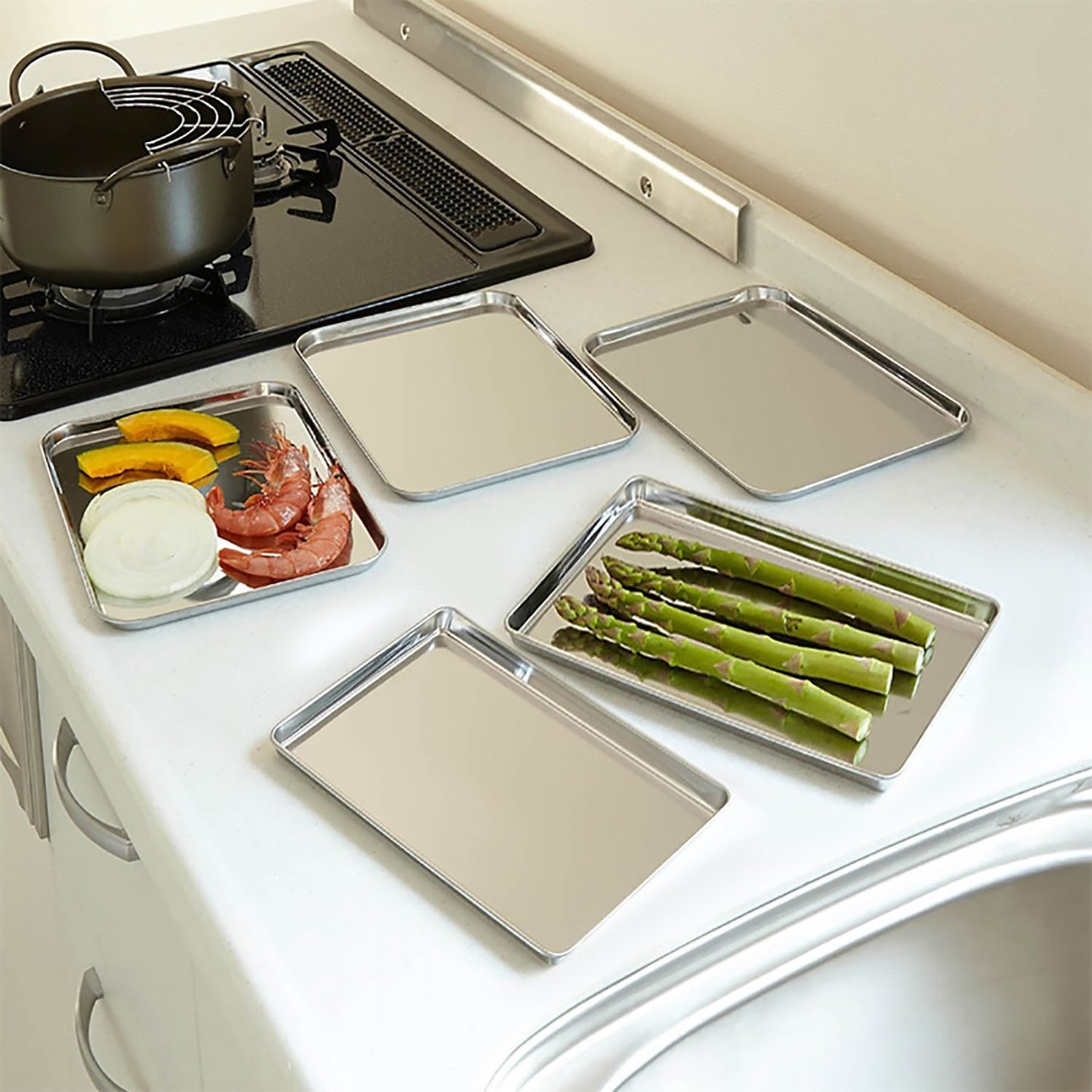HaWare Baking Tray Set of 4, Stainless Steel Oven Cookie Sheet –Rimmed Pan Baking Sets -Healthy & Non Toxic, Easy Clean & Dishwasher Safe (Large Size)