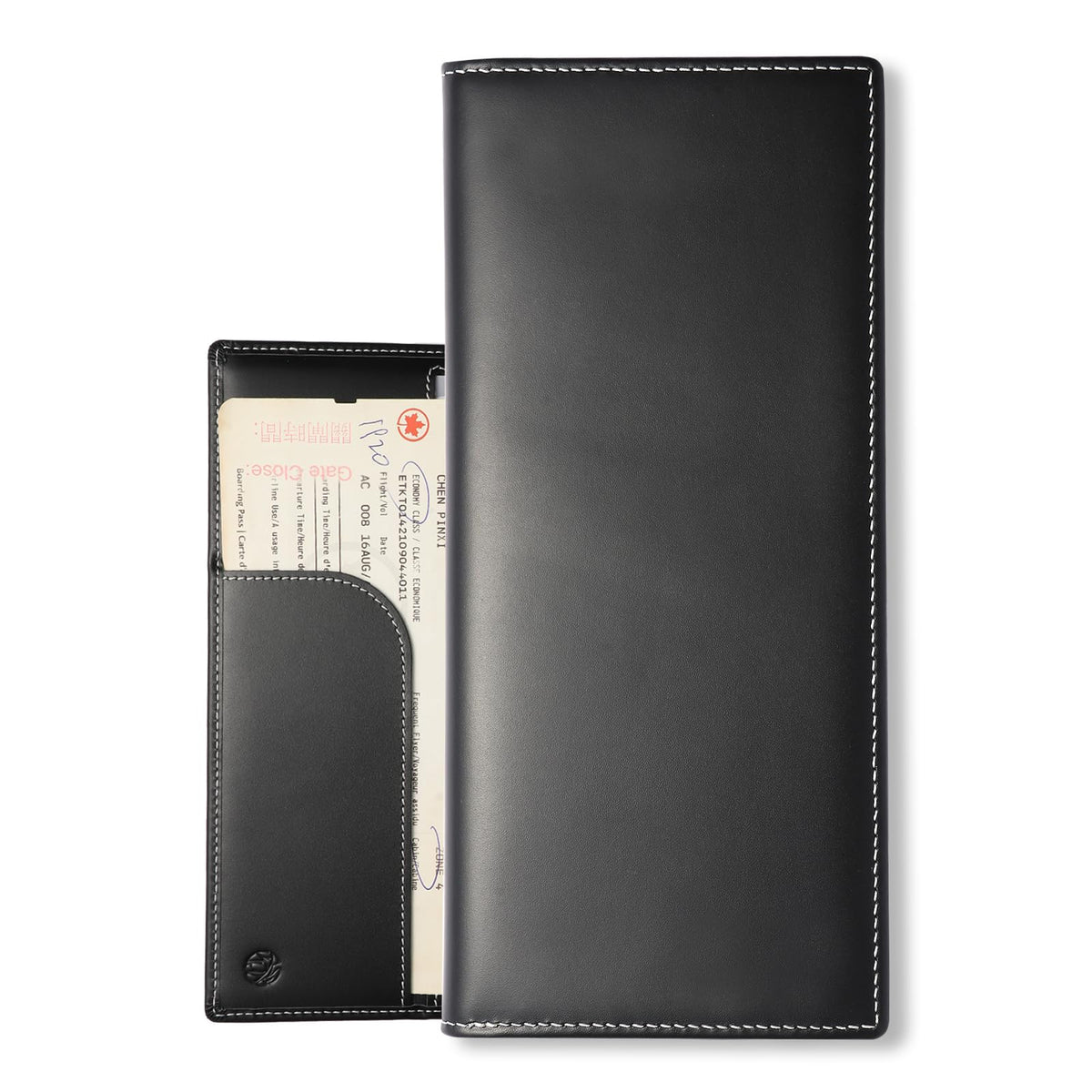 Travel Wallet Passport Holder RFID Blocking Genuine Leather Cover with Smart Tracker Slot RFID Passport Wallet for Family Use (Black)