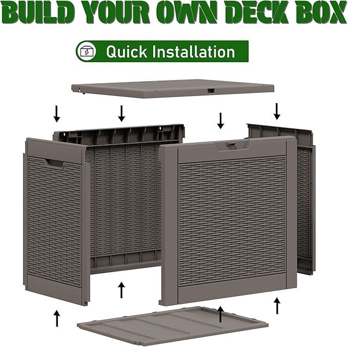 Outdoor Storage Box, Resin Deck Boxes Indoor and outdoor, Waterproof Storage Box Lockable Lid (Grey,32 Gallon)