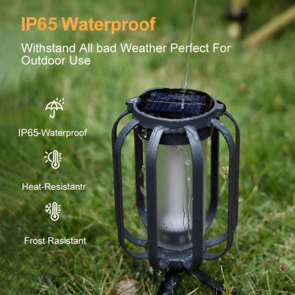 Solar Lanterns Outdoor Waterproof Garden Decor, Flickering Flame Hanging Solar Lights with Tripod Decoration Outside for Yard, Patio, Backyard, Garden, Ideal Gifts for Women Mom Grandma