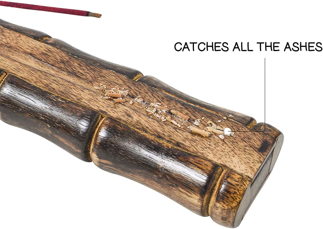 Incense Holder Burner Handmade Stick Incense Burner with Storage Compartment, Ash Catcher for Meditation, Yoga, Catches All Ashes, Bamboo Style Gift Home Decor Incense Stick Holders Burners