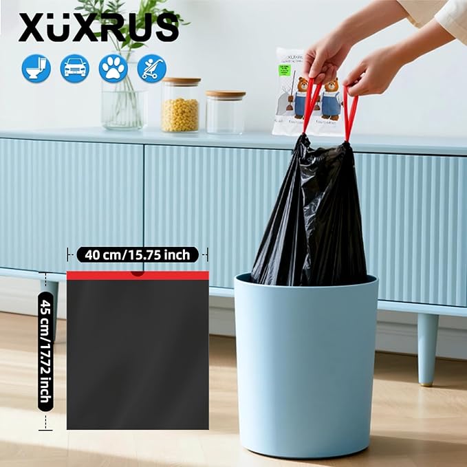 XUXRUS 1.5 Gallon Black Mini Trash Bags, Tear-Resistant, Easy Tear-Off