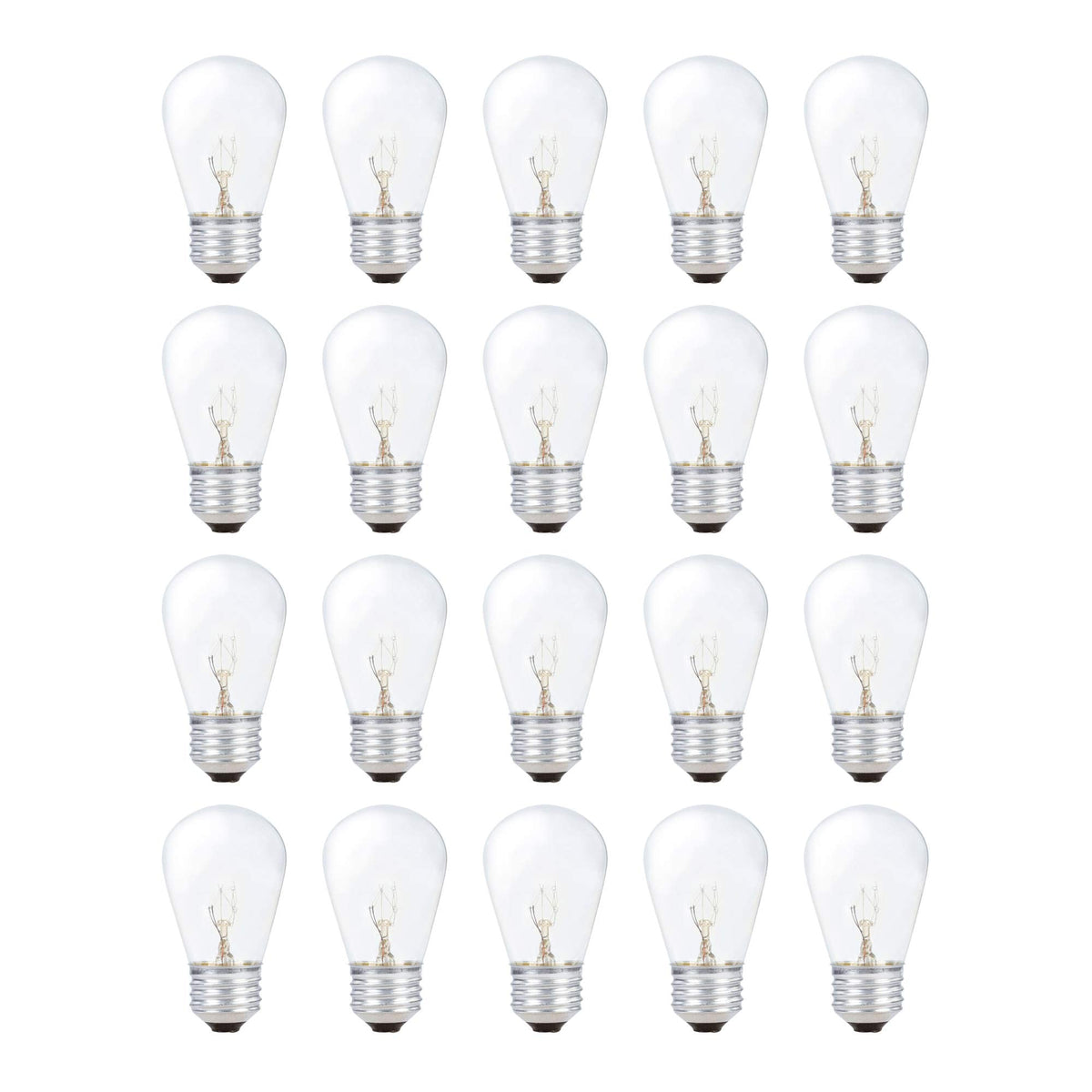 Simba Lighting String Light Outdoor S14 Replacement Bulb 11W E26 Medium Screw Base for Decorating Patio, Café, Pergola, Porch, Clear Glass, 11 Watt 110V 120V, 2700K Warm White, Dimmable, 20 Pack