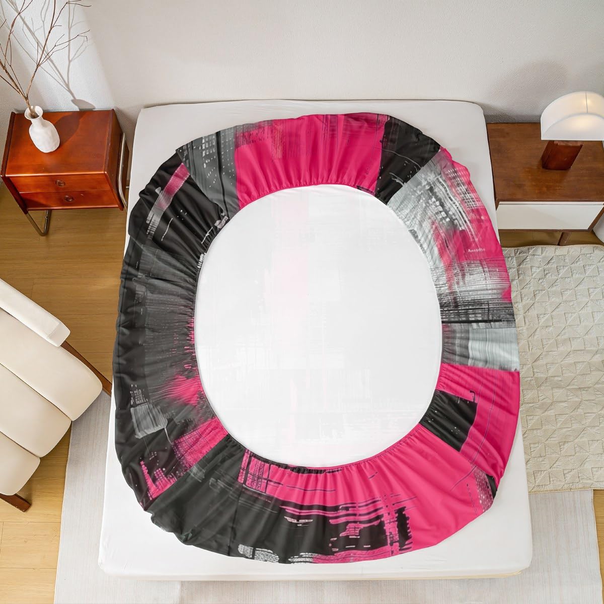 jejeloiu Abstract Fitted Sheet Twin Size for Kids Boys Girls Black and Pink Bed Sheets Set 16" Deep Pocket Soft Breathable Microfiber Art Aesthetic Bedding with 1 Pillowcase Geometric Room Decor