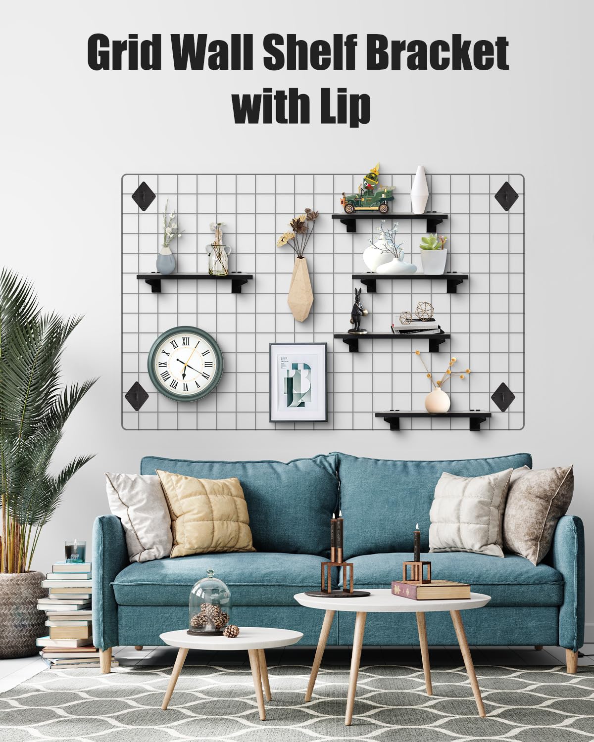 Alffun 3 Pcs Gridwall Shelf with Metal Brackets, 16"x 6" Wooden Gridwall Shelves Heavy Duty Gridwall Shelving Organizer Accessories for Garage, Visualizer, Workbench and Bitchenette