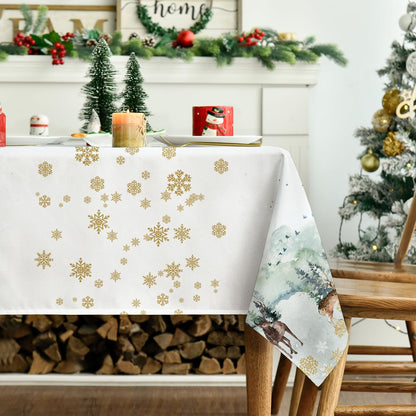 Horaldaily Christmas Tablecloth 60×84 Inch, Golden Snow Deers Washable Table Cover for Party Picnic Dinner Decor