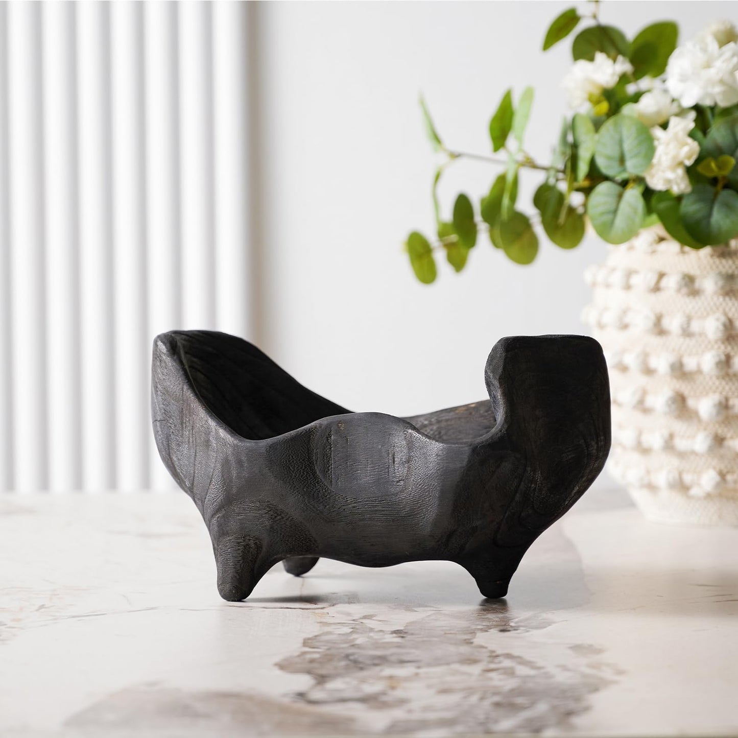 DN DECONATION Oak Wood Black Decorative Bowl-9.25x5.51 Inch Small Bowl for Entryway Key, Fruit, Candy with feet, Boho Farmhouse Home Decor for Dining Room, Coffee Table Centerpiece