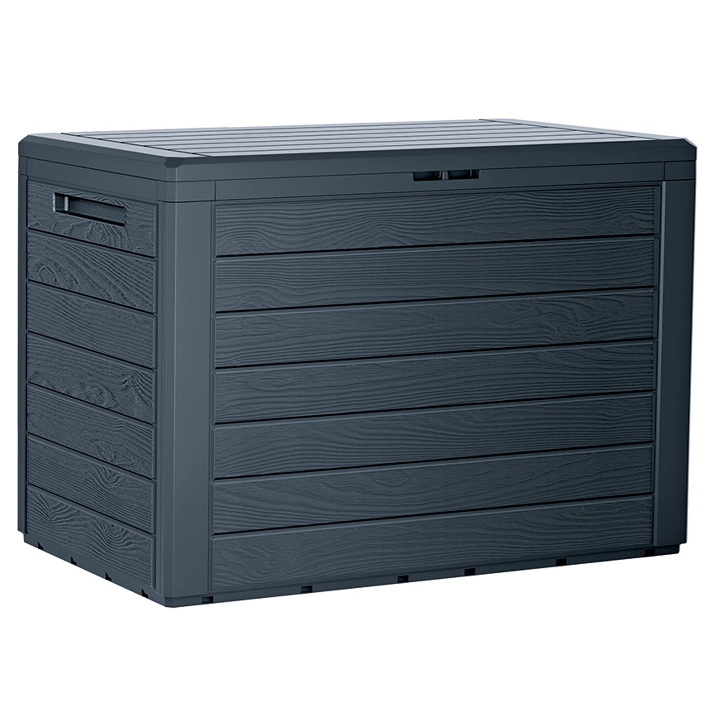 URBNLIVING Anthracite 190L Wood Design Outdoor Storage Box Garden Patio Plastic Chest Lid (Horizontal Stripes, Pack of One)