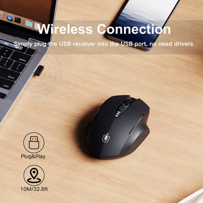 Uineer Wireless Mouse, [Upgraded] Visible Battery Display，Rechargeable Laptop Mouse 2.4G USB, 4 Adjustable DPI levels,Optical Mice for Laptop PC Computer，Matte Black