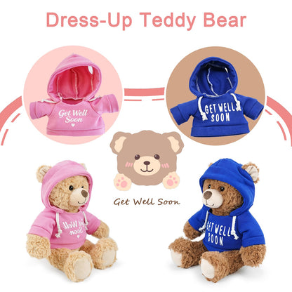 Hideekoog 2 Pcs Classic Teddy Bears Plush Dolls 8.7 Inch Stuffed Bear Animal Set Hoodie-Wearing Bear with Get Well Soon Valentine’s Cozy Bear for Girlfriend Girls Kids Baby Gift (Pink + Blue)