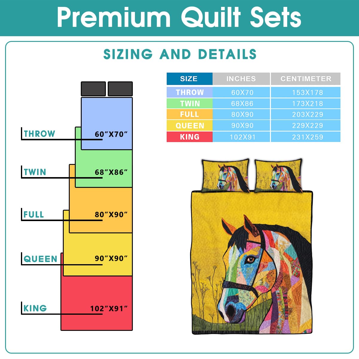 Jeminise Horse Patchwork Pattern Quilt, Animal Farmhouse Quilt Set Patchwork Style, Premium Pattern Printed Quilts, Bedding Present for Mother Christmas