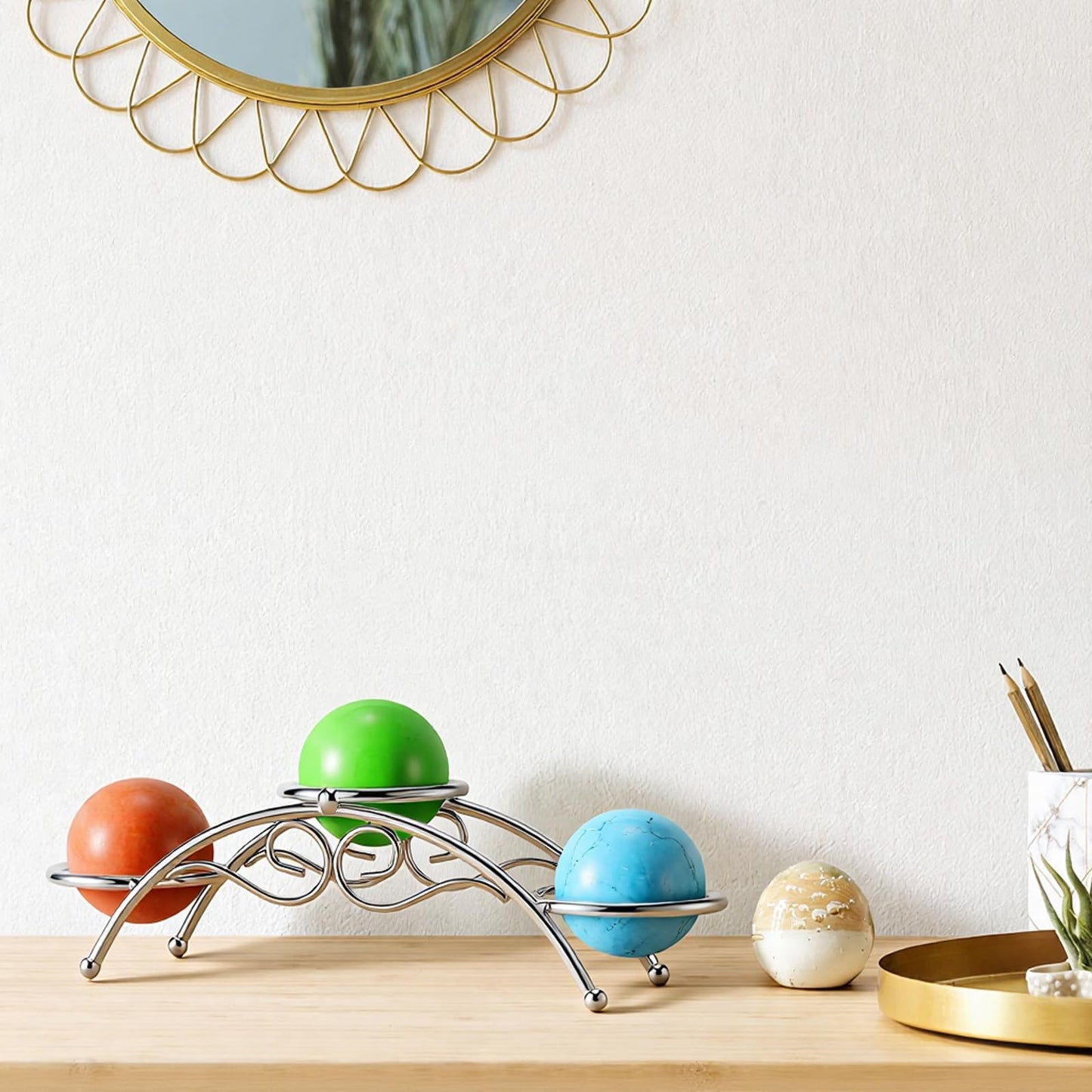 Frienda 1 Pcs Sphere Holder Crystal Stands for Display Eggs Display Stand Ball Holders Metal Sturdy Iron Multi-sphere Crystal Ball Sphere Globe Office Home Decor Ornament (7 Inch,Silver)
