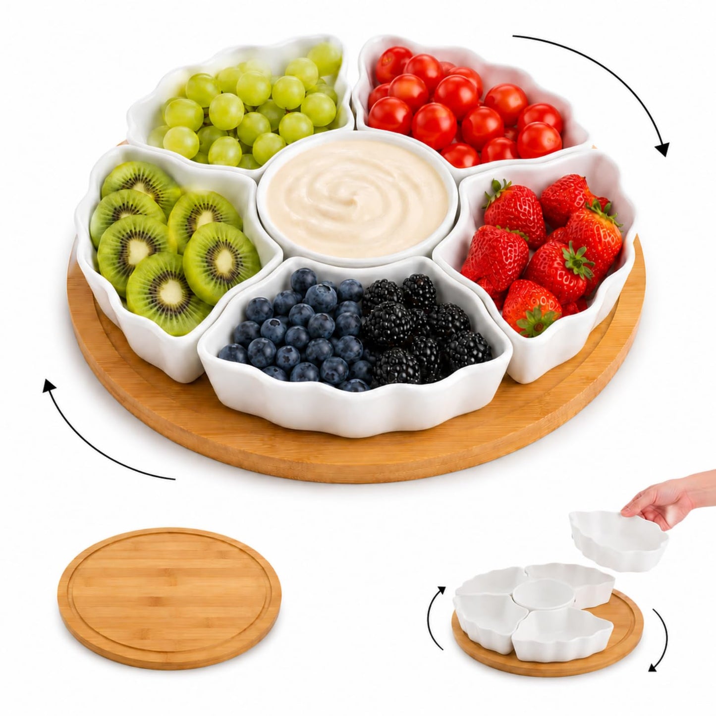 SumitlEyao Porcelain Divided Serving Dishes, Relish Tray, 12'' Serving Tray and Platter with 6 Removable Compartment, for Party, Kitchen Decor, for Chips and Dip, Fruits, and Condiment