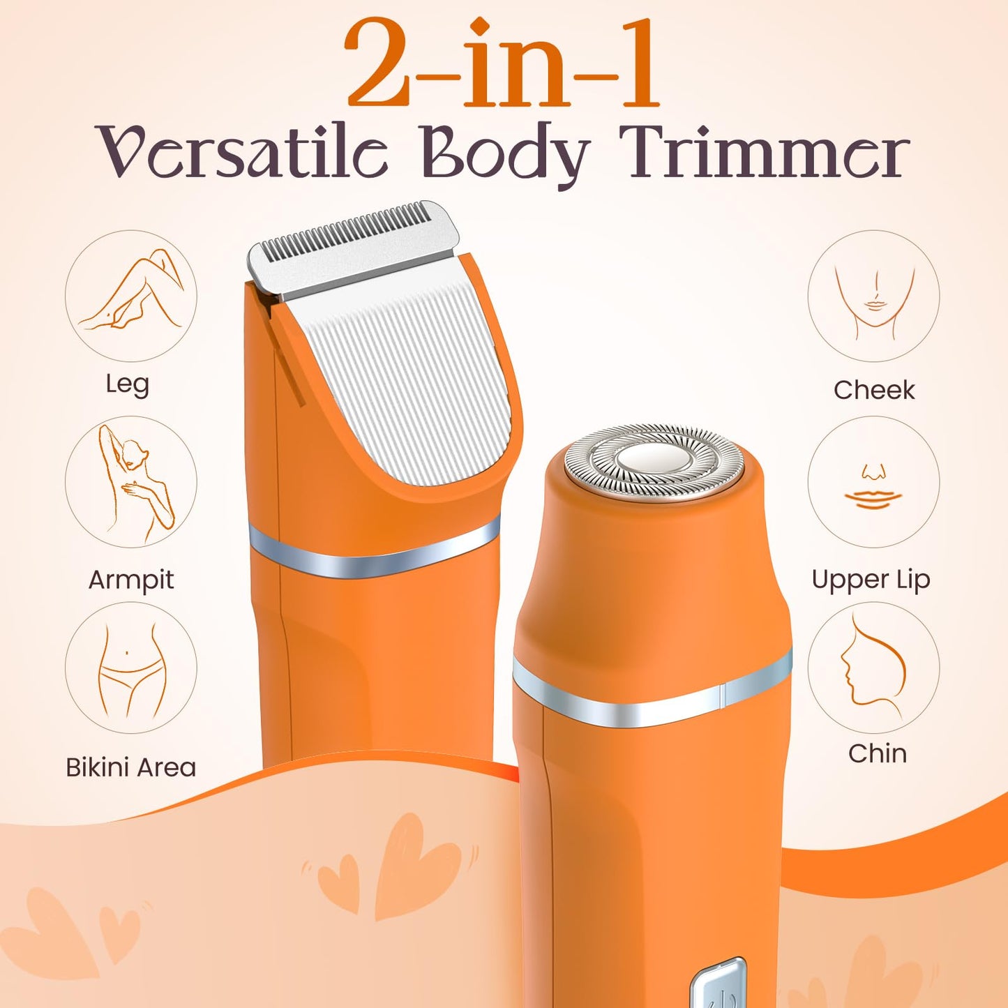 Bikini Trimmer for Women - Painless Electric Razors for Silk Skin,Cordless Body Shaver for Trip,Replaceable Lady Facial Razor, IPX7 Waterproof&Easy Cleaning, Ceramic Blade, USB Charge Dock Pink
