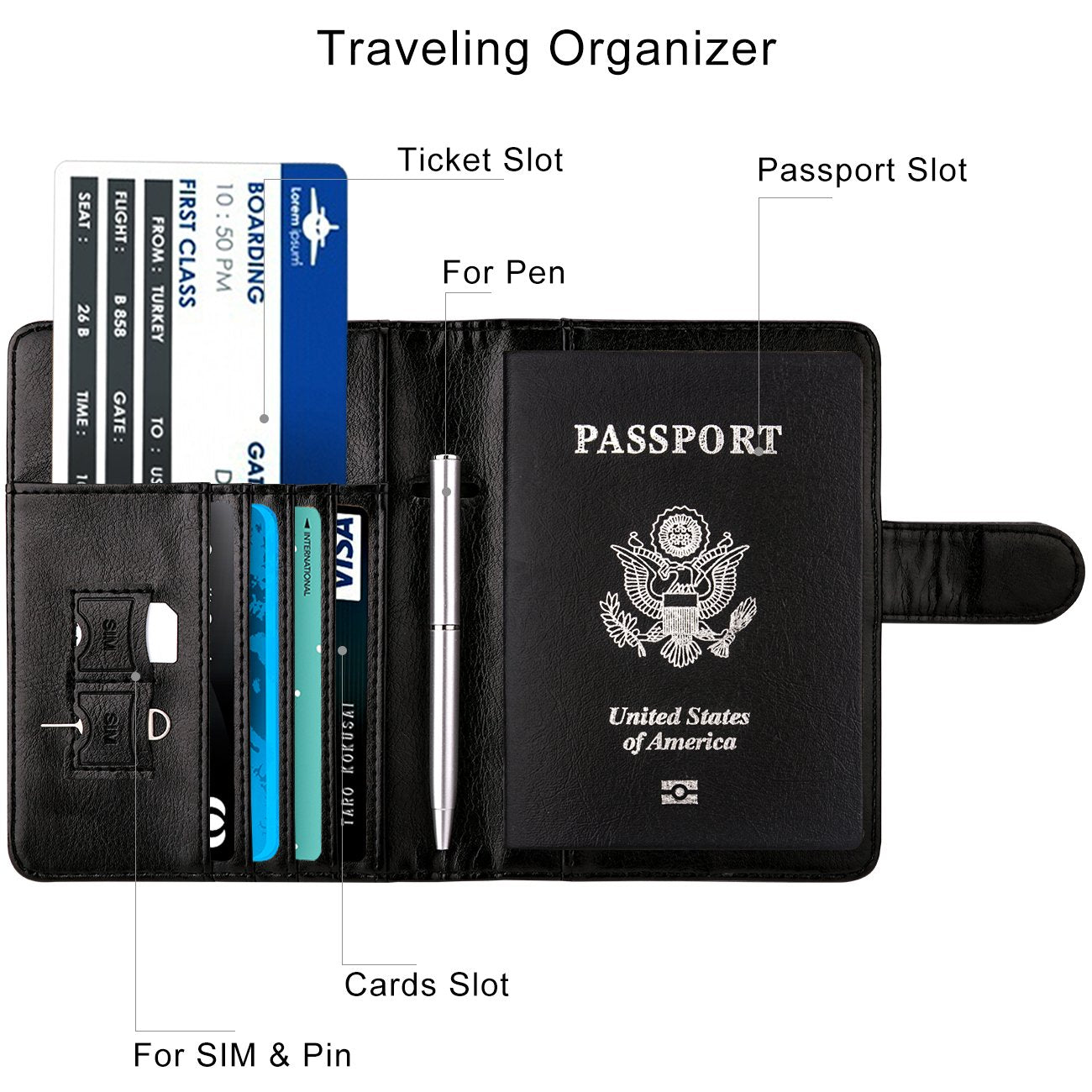 WALNEW Passport Holder for Travel, RFID Passport Cover Wallet for Women Men, PU Leather Passport Book Card Holder Case with Pen, Travelling Essentials for Flying