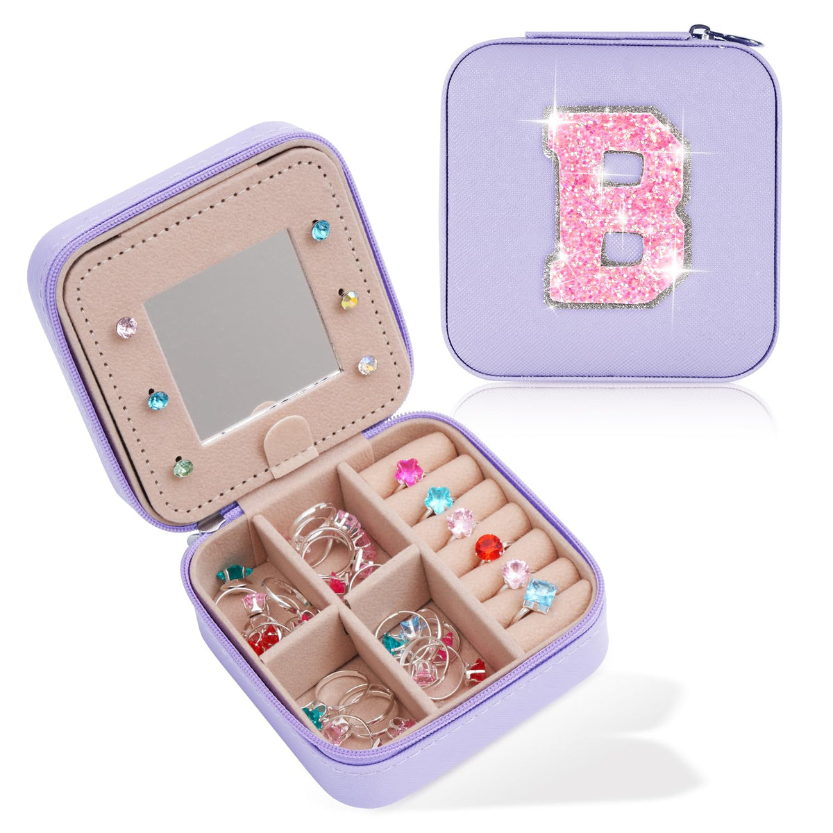 Uygafly Initials Travel Jewelry Case - Bridesmaid Gifts Wedding Day,Bridesmaid Proposal Gift,Bridal Shower Gifts,Maid of Honor Gifts,Bachelorette Party Decorations Favors | Lavender,B