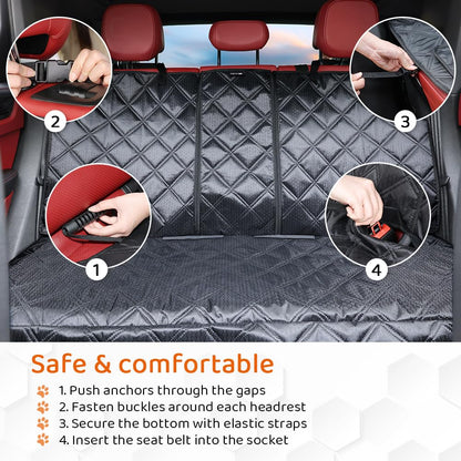 KYG Dog Car Seat Cover Premium Nonslip Back Seat Cover for Dogs Scratch Proof Waterproof Rear Seat Covers for Dogs Isofix-Compatible for Most Medium and Large Cars and SUVs (58x45x135 cm)