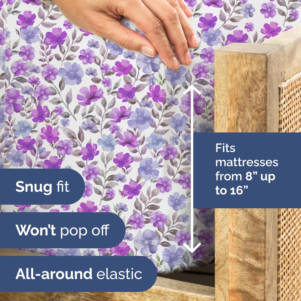 Floral Sheets - Purple Floral Bed Sheet Set - 1 Flat, 1 Fitted & 2 Pillowcases w/ Deep Pockets - Comfy, Wrinkle & Fade-Free Boho Botanical Bedding - Ultra-Soft, Breathable & Cooling - Full Size New