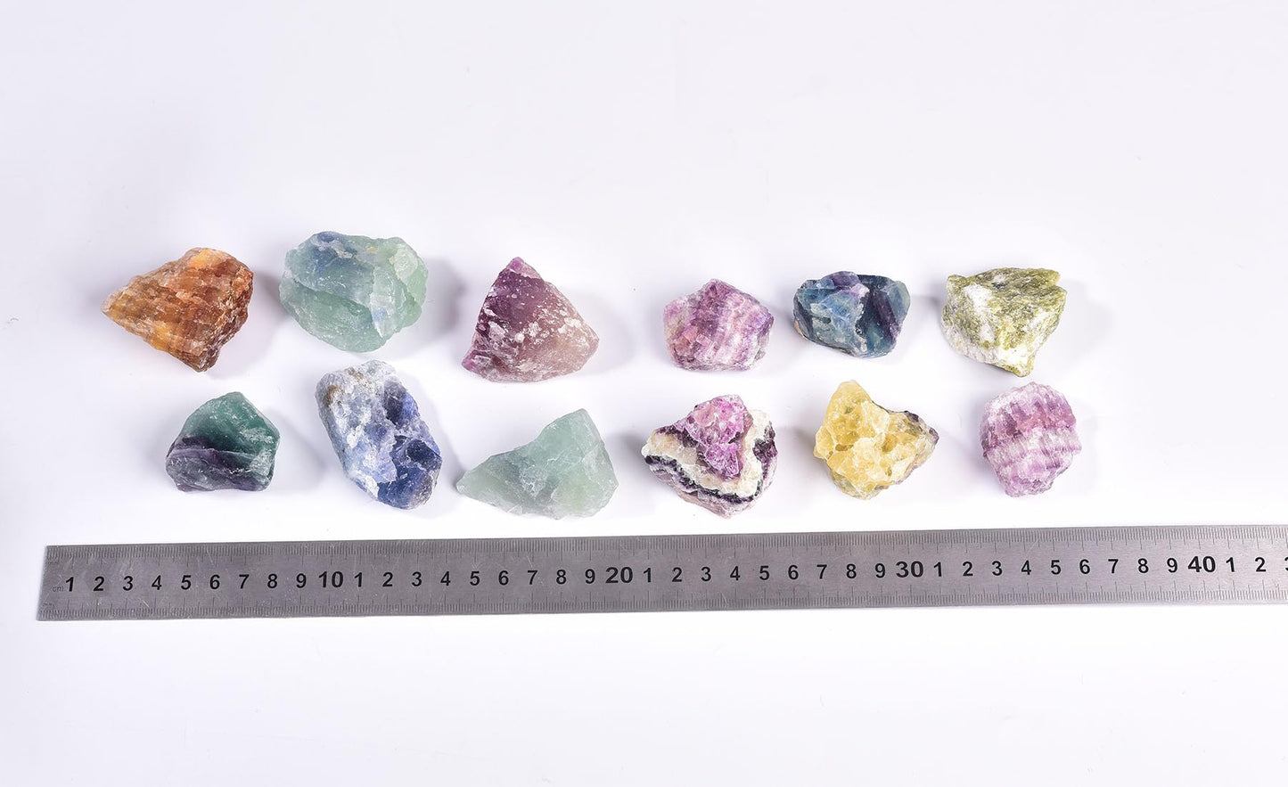 AMOYSTONE 1 LBS Bulk Mixed Fluorite Crystal Set in Display Box - 1-2" Natural Specimens for Office Decor & Collectors