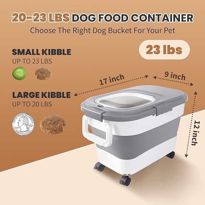 15-23 Lbs Airtight Dog Food Storage Container, Collapsible Dog Food Container