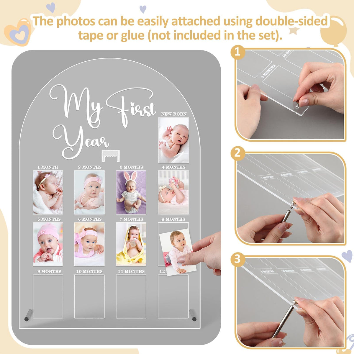 Lineshading My First Year Photo Frame Acrylic 18 x 12 Inch Large 12 Monthly Milestone Photo Board Picture Frame Display Hanging/Standing Baby Memories Collage Gift for 1st Birthday Newborn Keepsake