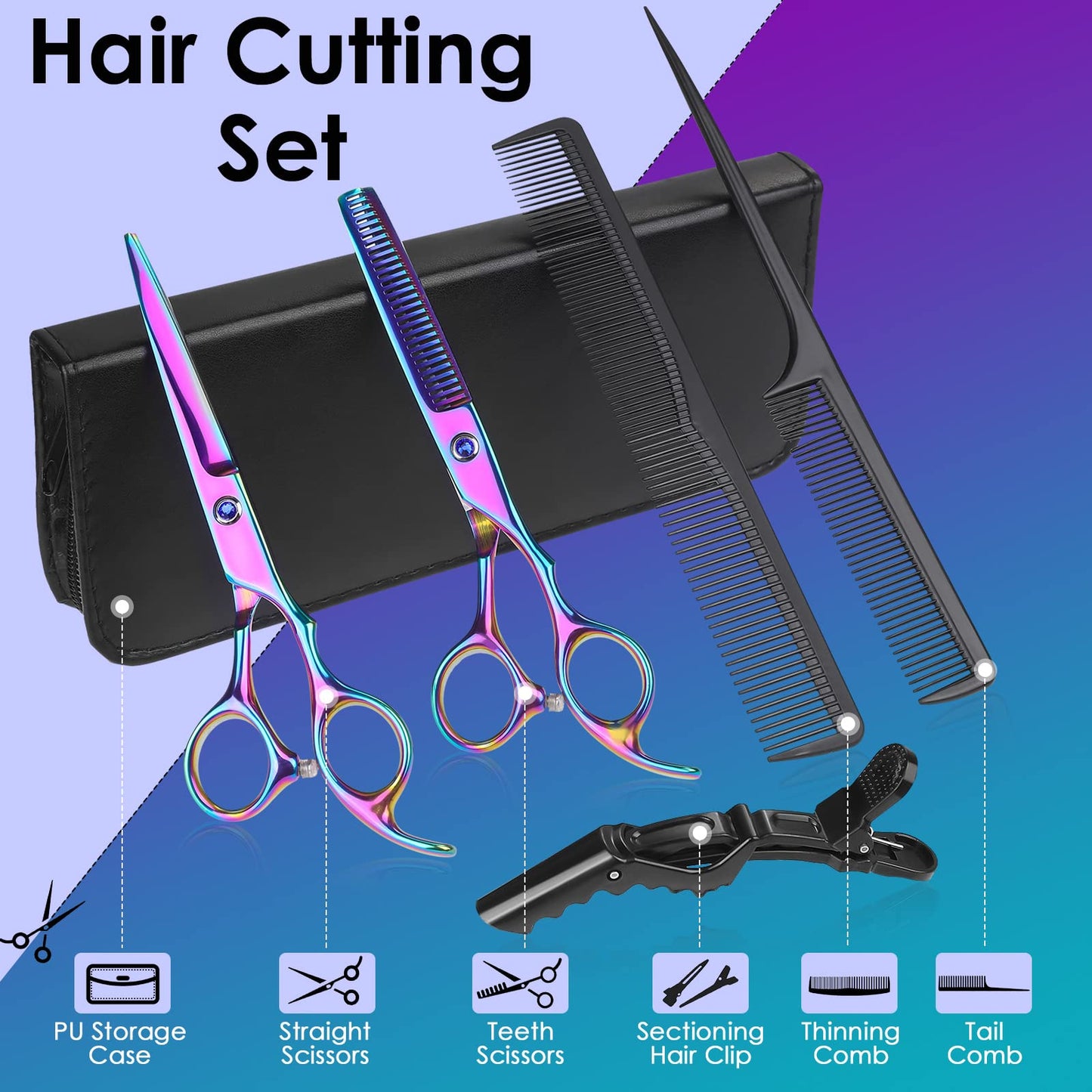 Lictin Hairdressing Scissors Thinning Scissors Set - 6.0 inch + Presentation Case/Box + Black Comb + Thinning Hair Comb + Black Hair Clip