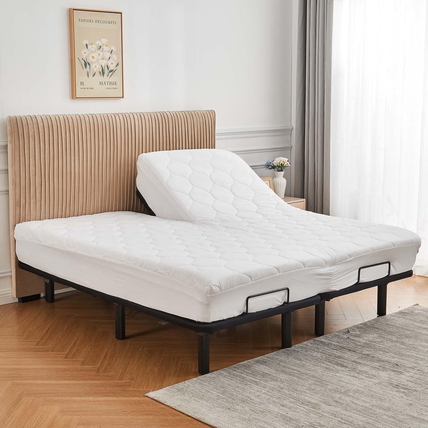 Kingnex Quilted Split Top King Mattress Topper Pad for Adjustable Bed Breathable Fitted Fluffy Pillow Top Mattress Pad Split Top King