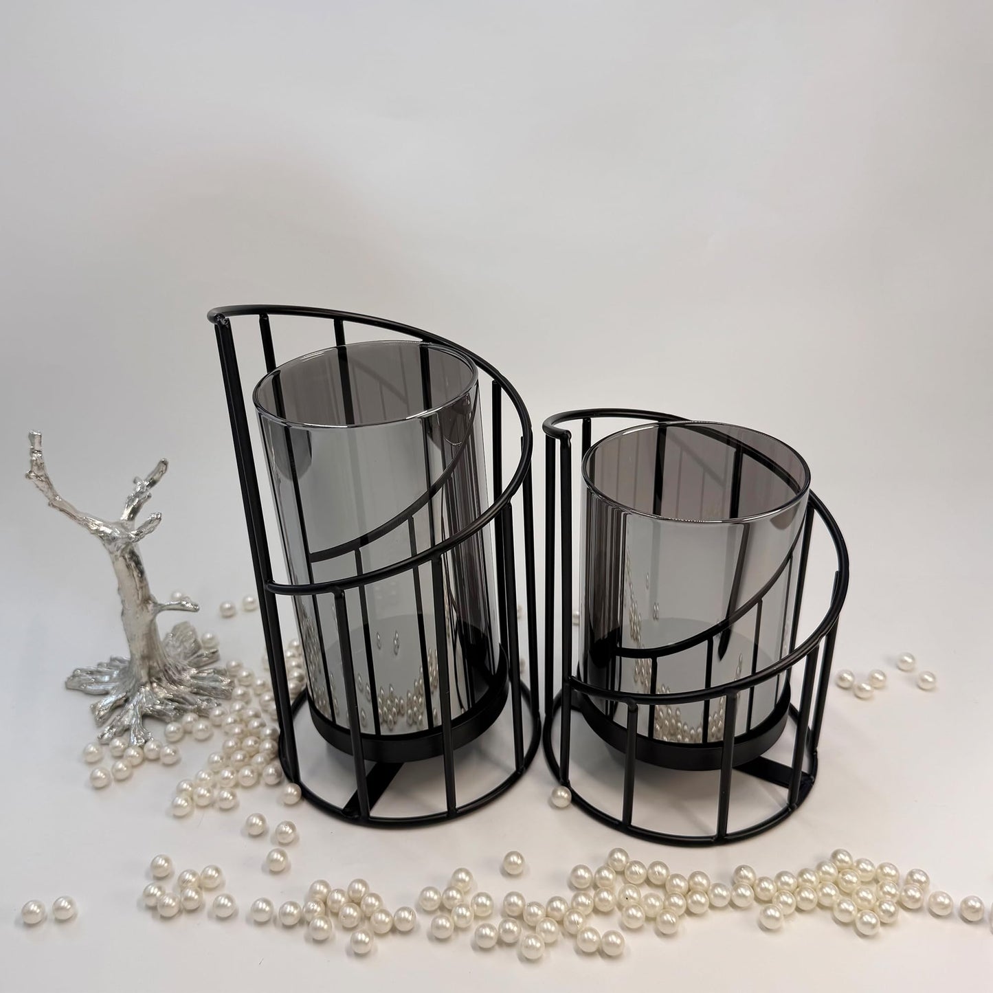 YIUTOYILY Black Hurricane Candle Holder, Black Candle Holders for Pillar Candles with Clear Glass Sleeve - Elegant Centerpiece for Weddings, Dinners, Party Decor
