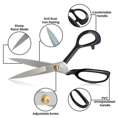 VAYS Fabric Scissors 9 Inch Premium Dressmaking Scissors for Sewing Tailoring & Crafting - with Sharp Thread Nipper & Measuring Tape - Ideal for Felt Leather Thin Metal