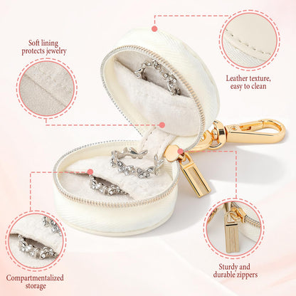Aiokuo Travel Jewelry Box with Keychain – Mini Ring Holder and Jewelry Organizer Case for Women, Portable Compact Ring Box for Earrings, Necklaces & Travel Storage