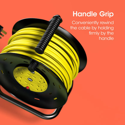 SLx Outdoor Extension Lead, 40m, 4 Socket Extension Reel, Heavy Duty Extension Cable, Thermal Cut Out, Extension Lead for Garden Lawn Mower Office, 13A Fused UK Plug
