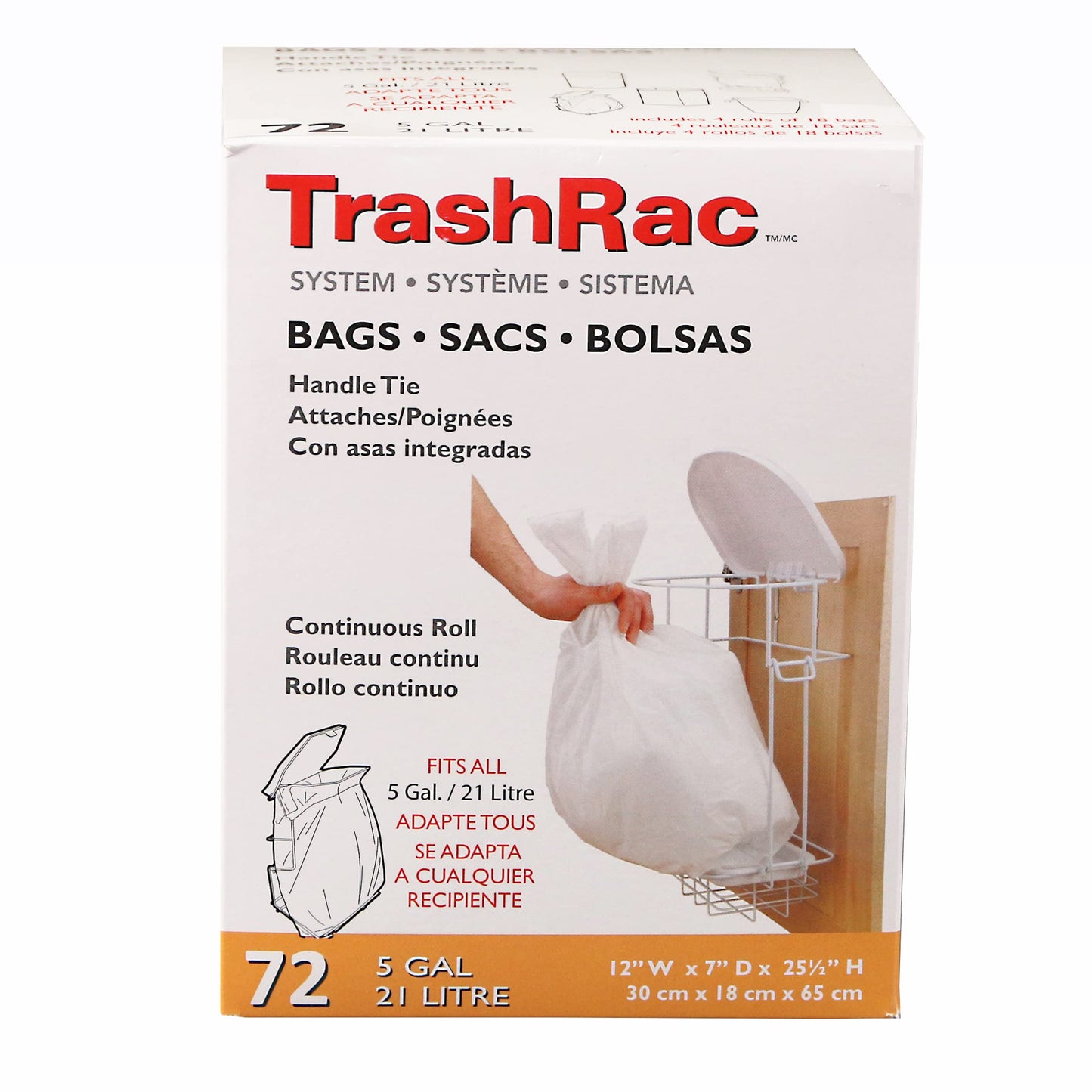 TrashRac Refill Bags 87072 For 5 Gallon Frame - 72 Count