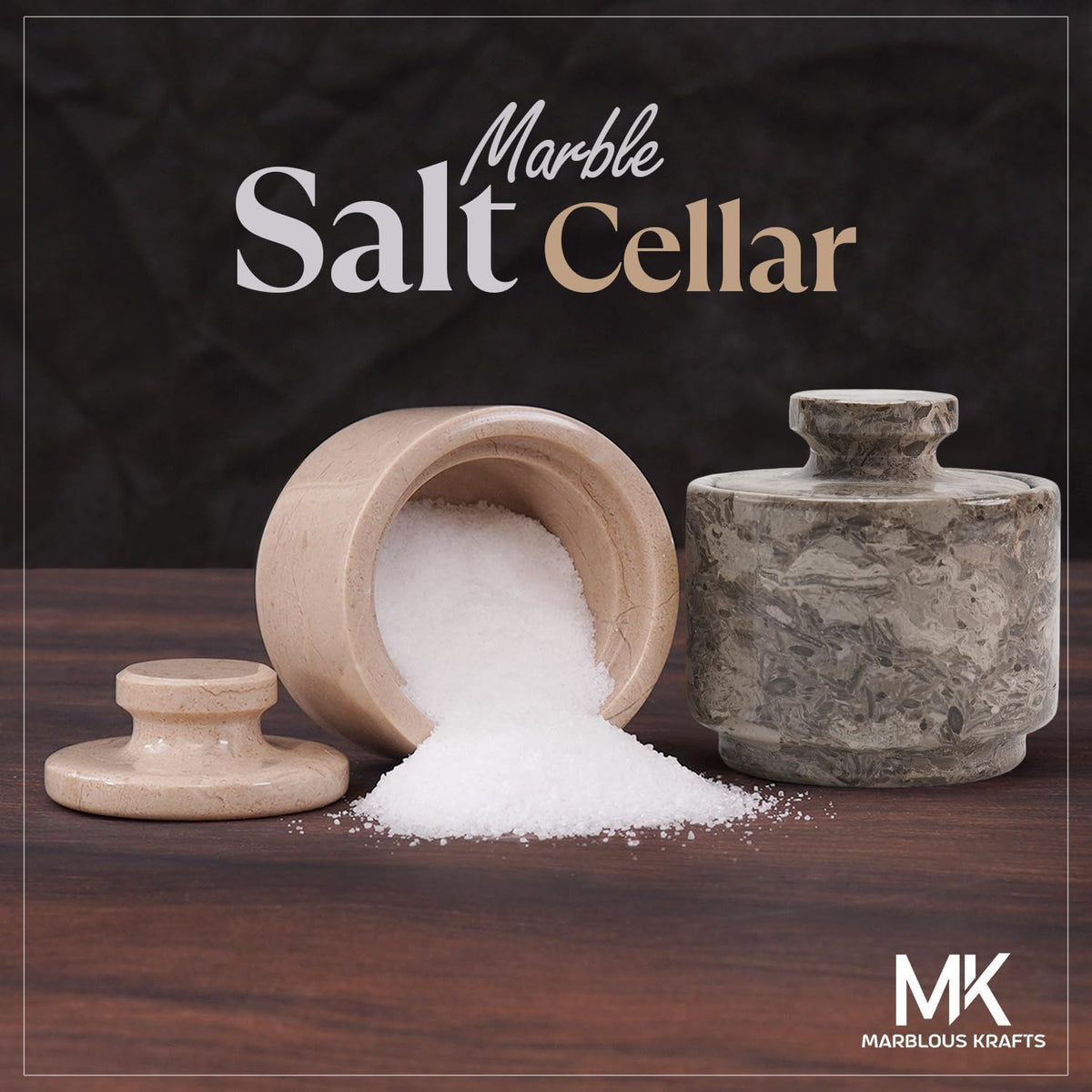 MARBLOUS KRAFTS Marble Salt Cellar 3" Inch Oceanic and Verona Celtic Salt and Spice Holders, DiningTable Decor for Kitchen & Home, Sea Salt Holder with Lid Storage Container, Gift for Mom