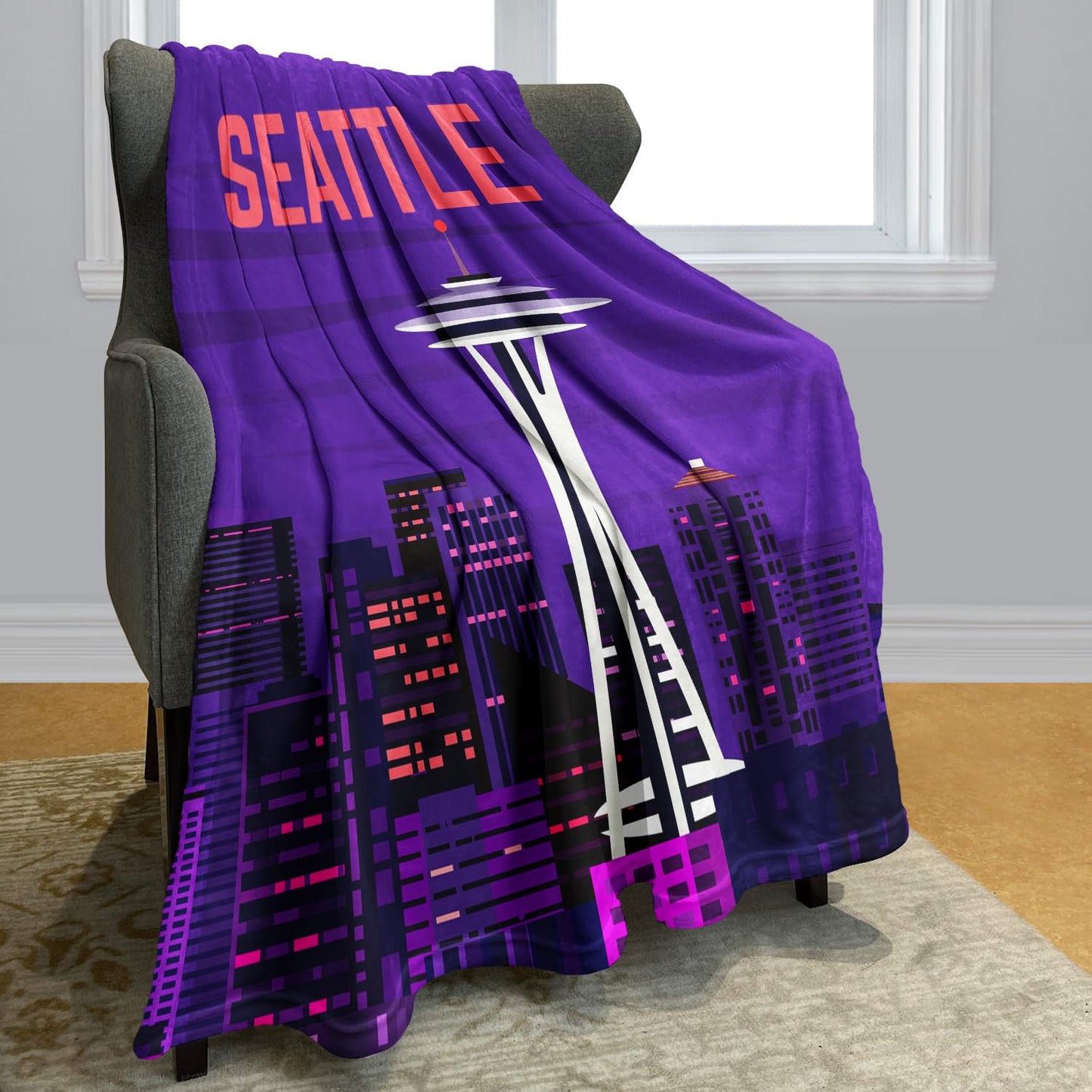 HommomH Seattle Space Needle Blanket, Soft Cozy Lightweight Fleece Throw Blankets for Couch Sofa Bed, 40 x 50 Inches