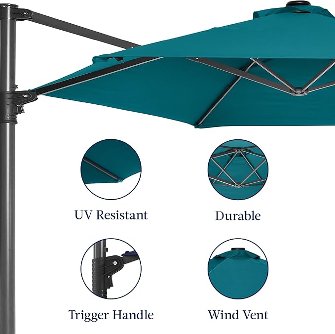 Best Choice Products 10ft Offset Cantilever Hanging Market Patio Umbrella, Smooth 360° Rotation, 8 Sturdy Ribs, Easy Adjustment - Cerulean