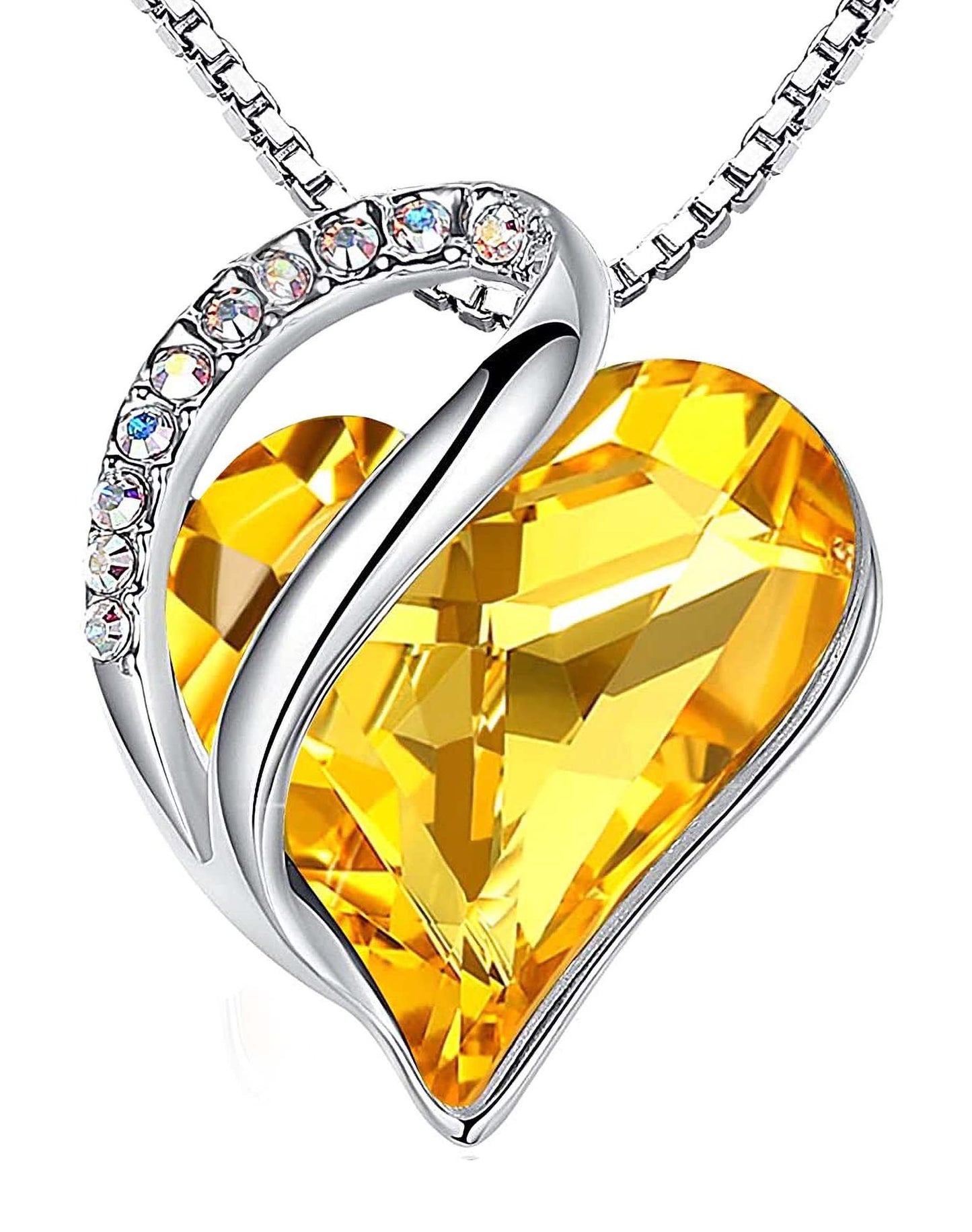 Leafael Valentine's Day Gift Necklaces for Women, Infinity Love Birthstone Heart Crystal Pendant, Birthday Anniversary Jewelry for Wife, Mom, and Her, Silver Plated, 18" + 2" Adjustable Chain