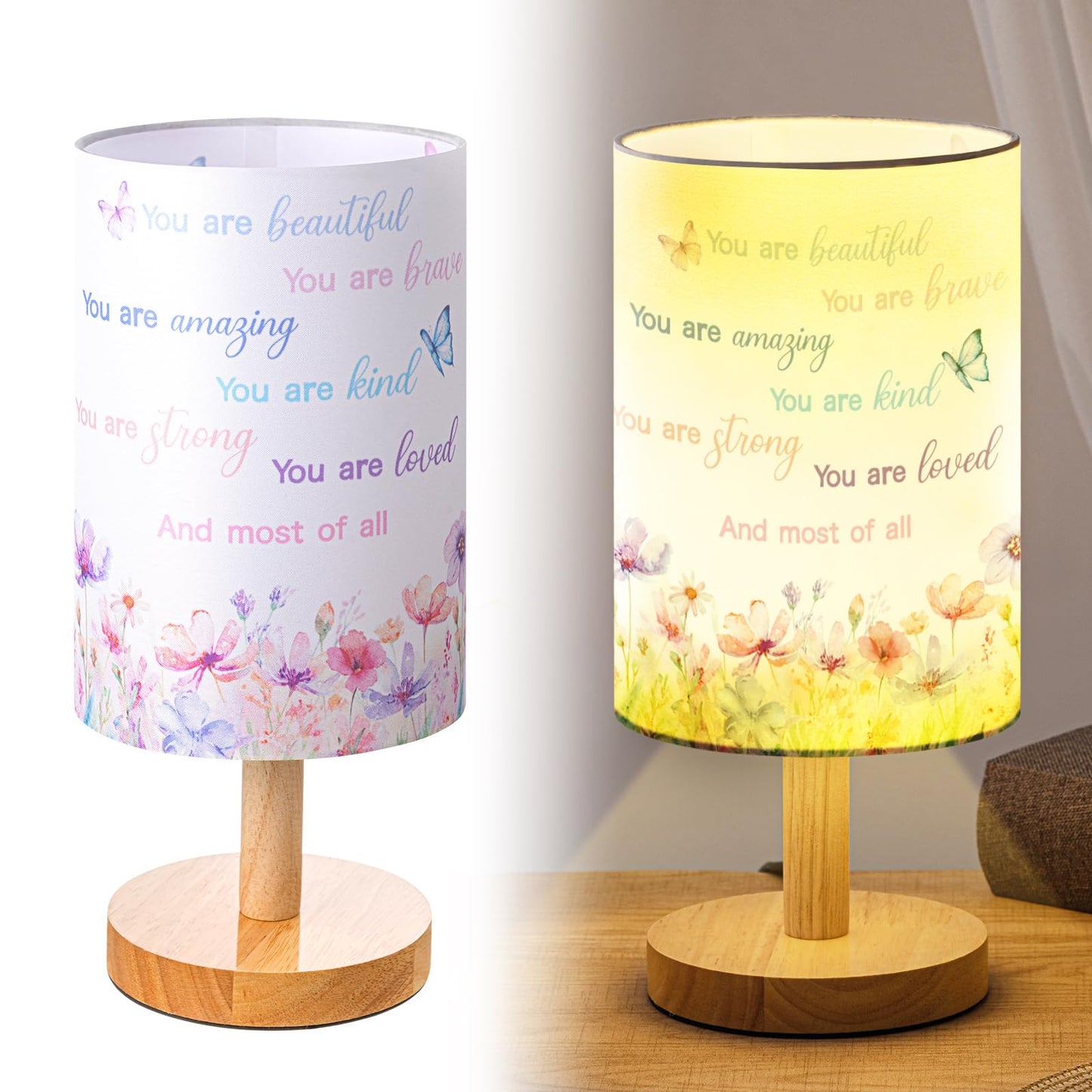 Tujoe Butterfly Girl Room Lamp Motivational Purple Desk Lamp for Kids Fabric Nightstand Table Lamps Bedside Decor for Girl Kids Reading Bedroom Living Room Home Office Christmas Gift