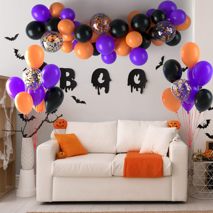 TUPARKA 60 Pack Black Orange and Purple Halloween Party Balloons 12 inches Matte Orange Black and Purple Confetti Latex Balloons for Happy Halloween Birthday Thanksgiving Day Anniversary