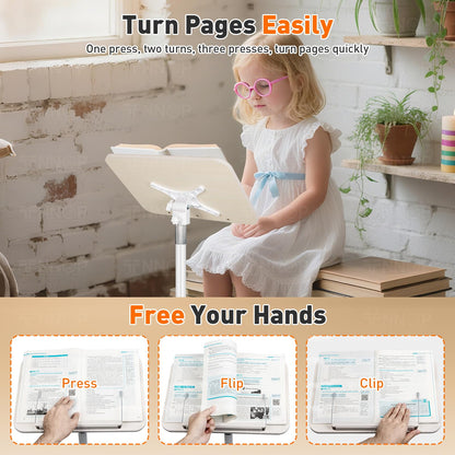 TNNOP Floor Standing Book Stand, Foldable Book Holder for Reading with Page Clips, 19"–51" Height Adjustable, Sturdy Podium Stand for Reading, Bible, Laptop, Cookbooks, or Projector