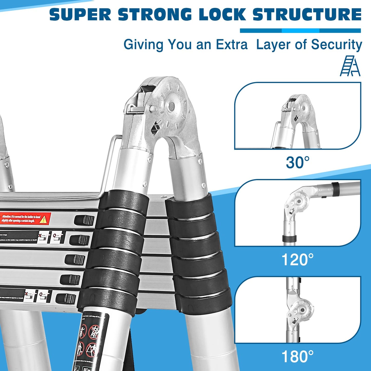 Wolec 14.5FT A Frame Telescoping Extension Ladder with Balance Bar & Wheels, Multi-Purpose Heavy Duty Aluminum Alloy, 330 lbs Max Capacity, Non-Slip, Ideal for Home and Outdoor Work, Silver