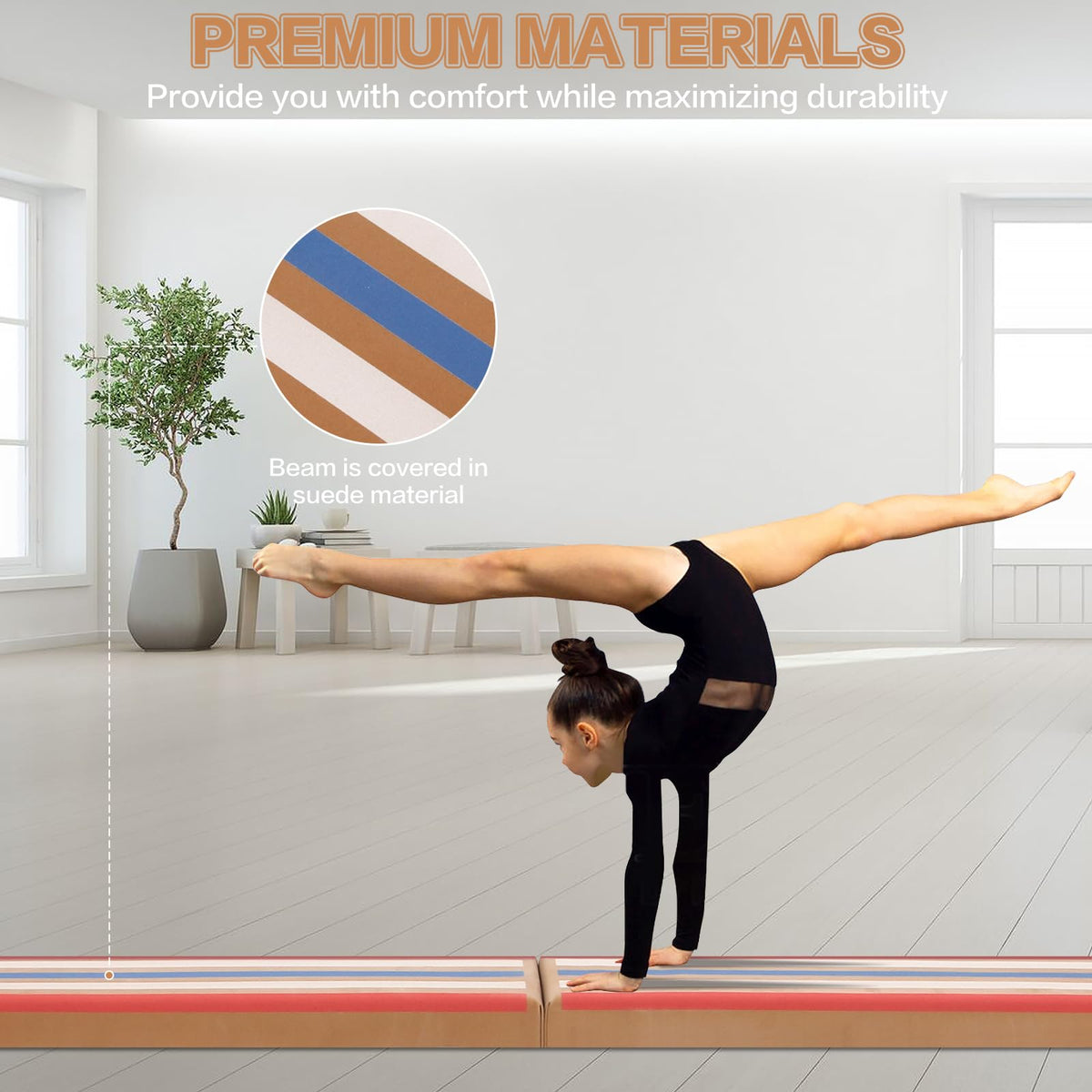 Modern-Depo 8ft Balance Beam Folding Floor Gymnastics Equipment for Kids Adults, Non Slip, Gymnastics Beam for Training, Physical Therapy and Professional Home Training