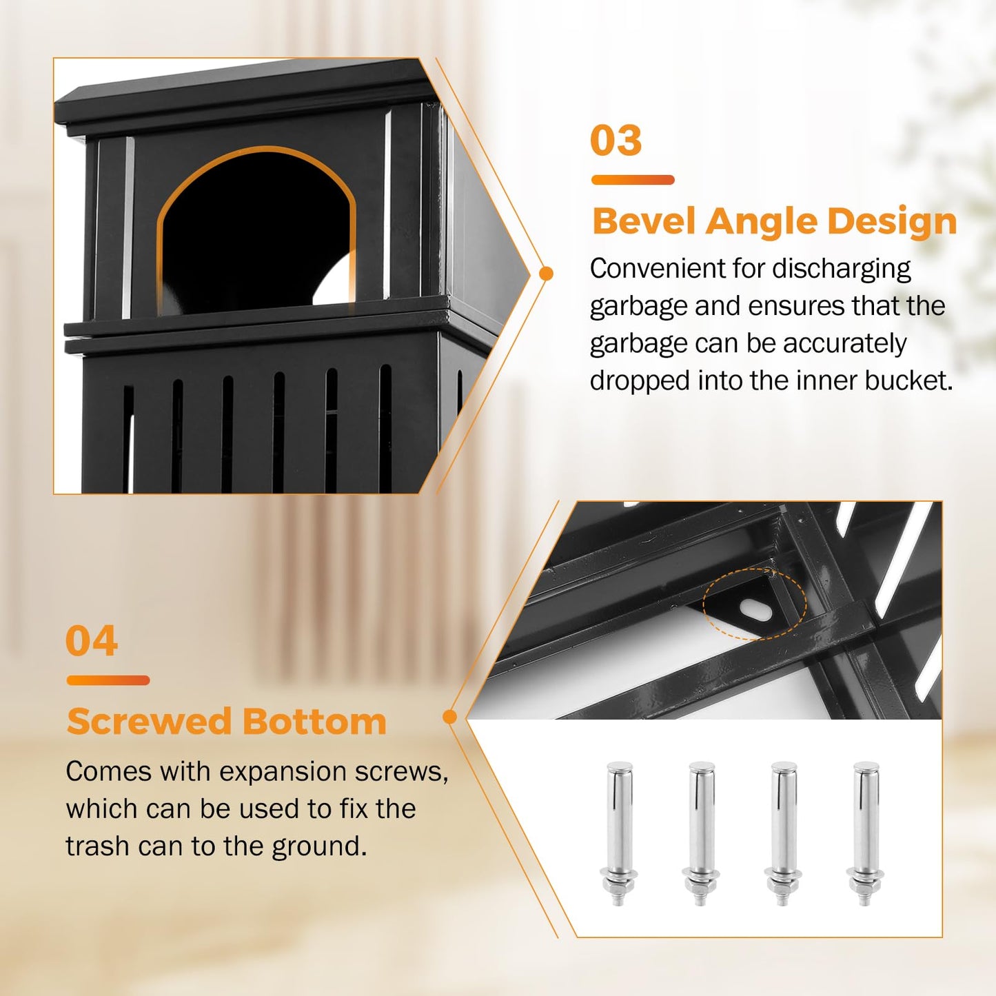 BEAMNOVA Black 17.7 * 37.4 + Matte Black 15.8 * 35.5 Trash Can Outdoor Top Tray Black Stainless Steel Commercial Garbage Enclosure with Locking Lid
