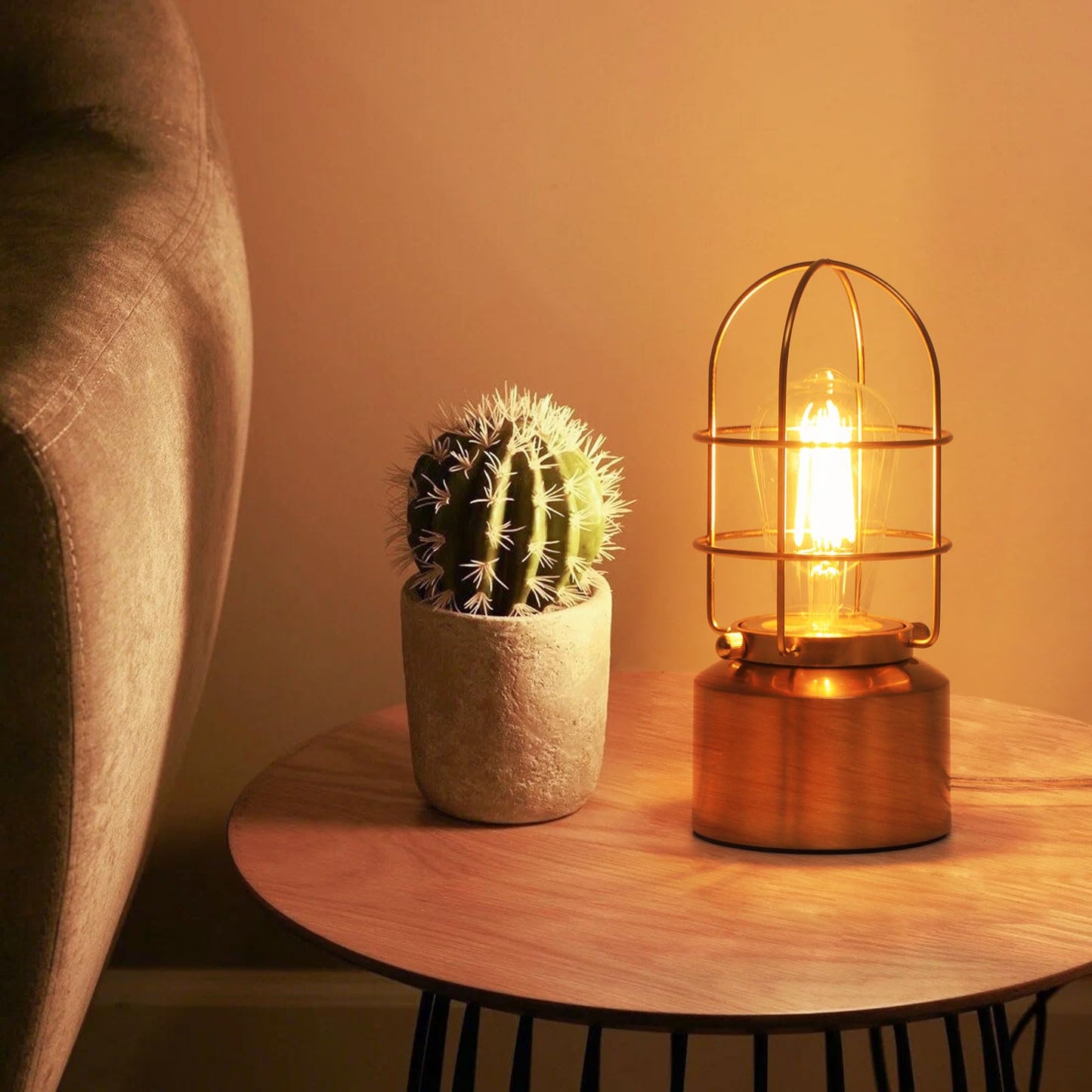 Haian Support Small Touch Gold Table Lamp for Small Spaces - 3 Way Dimmable Industrial Bedside Lamp - Steampunk Antique Nightstand Desk for Bedroom, Living Room (Bulb Included)