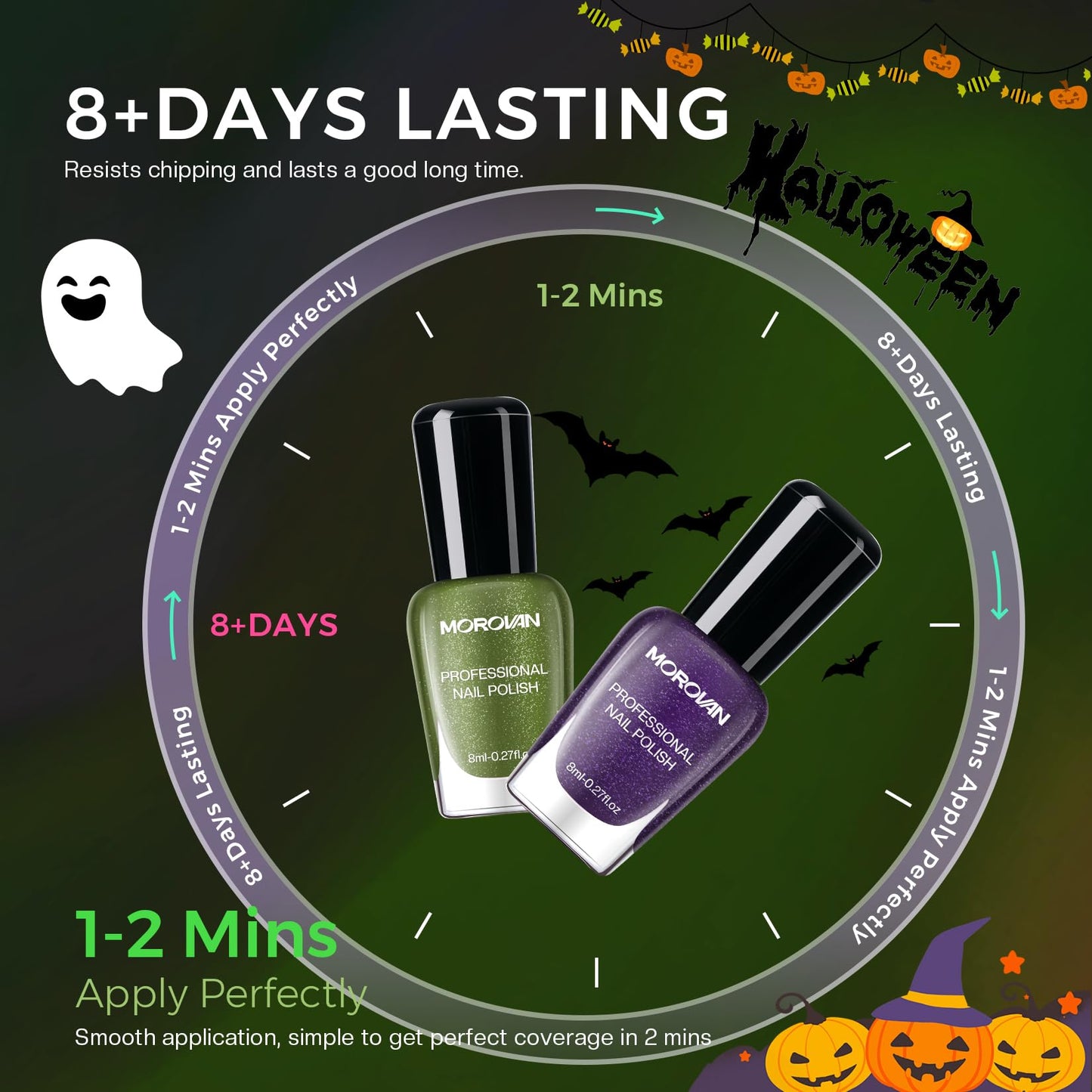 Morovan Dark Nail Polish Set: Glitter Green Dark Red Black Hot Pink Brown Shimmer Fingernail Polish Kit Air Quick Dry Nail Pack for Halloween Nail Art Manicure Gift Holiday Party for Women Girls