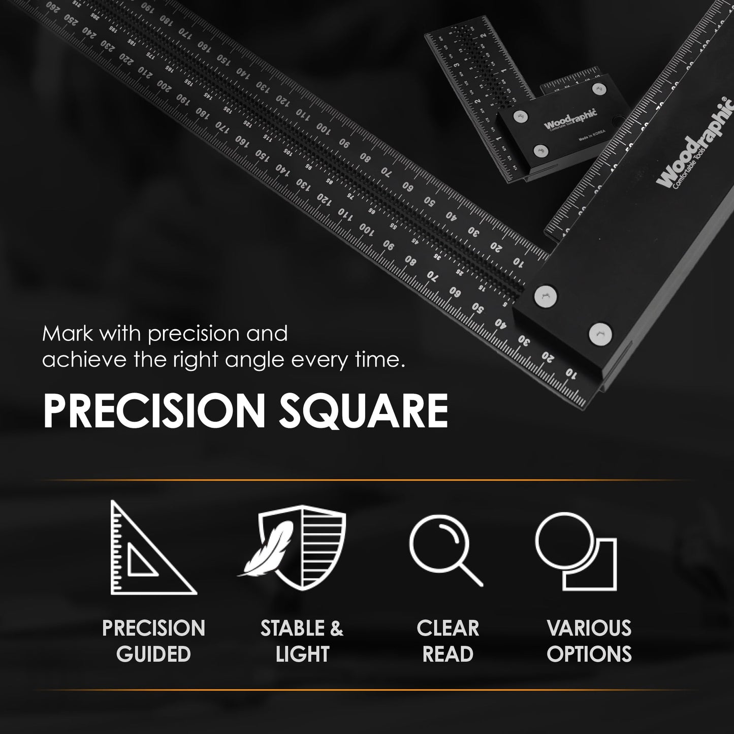 Woodraphic Large Woodworking Square MM Set 200 & 300 - Professional Framing Carpenter Tool | Aluminum Precision Machinist Ruler for Construction Layout Rafter Speed Triangle