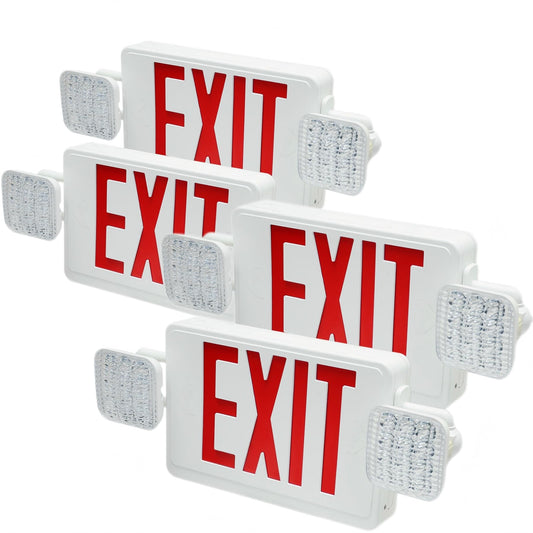 Exit Signs with Emergency Lights,Two Adjustable LED Lights with Backup Battery,Red,94V-0 Fire Resistant,120-277V,Wall Or Ceiling Mount,UL 924 Listed,Exit Sign for Business (4)